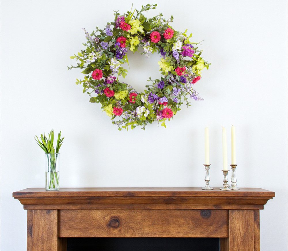 24" Pink and Green Mixed Assortment Artificial Wreath