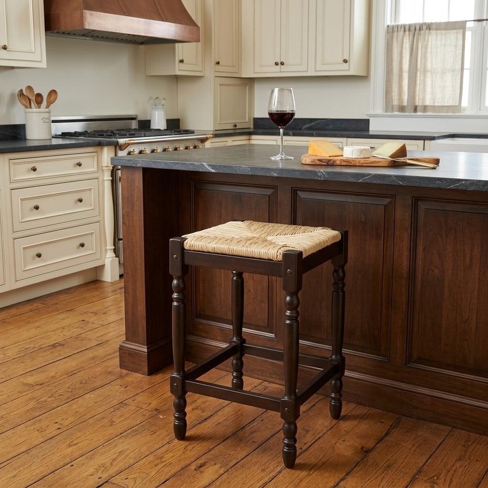 24" Natural And Espresso Solid Wood Backless Counter Height Bar Chair