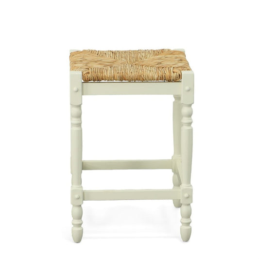 24" Natural And Antiqued White Solid Wood Backless Counter Height Bar Chair