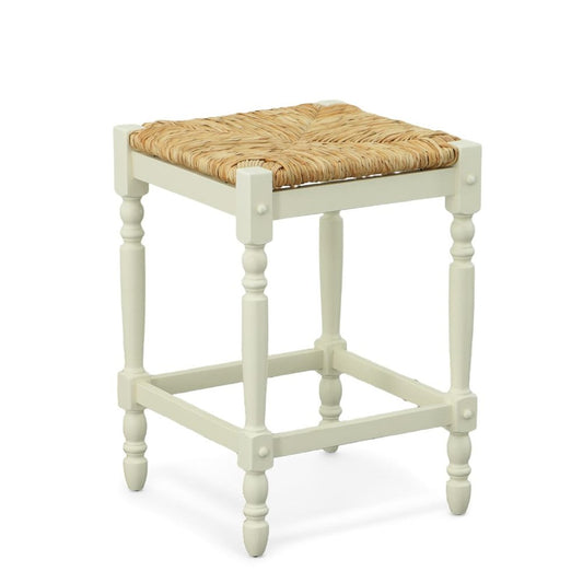 24" Natural And Antiqued White Solid Wood Backless Counter Height Bar Chair