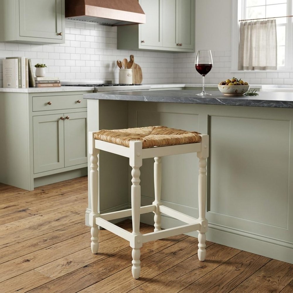 24" Natural And Antiqued White Solid Wood Backless Counter Height Bar Chair