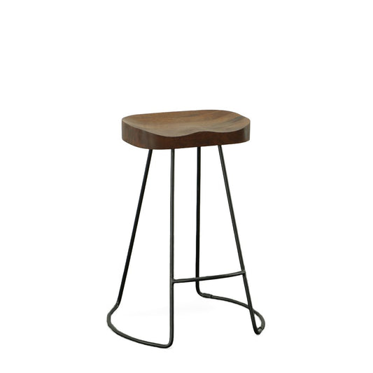 Set of Two 25" Chestnut and Black Solid Wood and Steel Backless Counter Height Bar Chairs