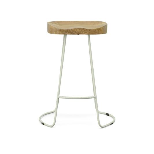 Set of Two 25" Natural and White Solid Wood and Steel Backless Counter Height Bar Chairs