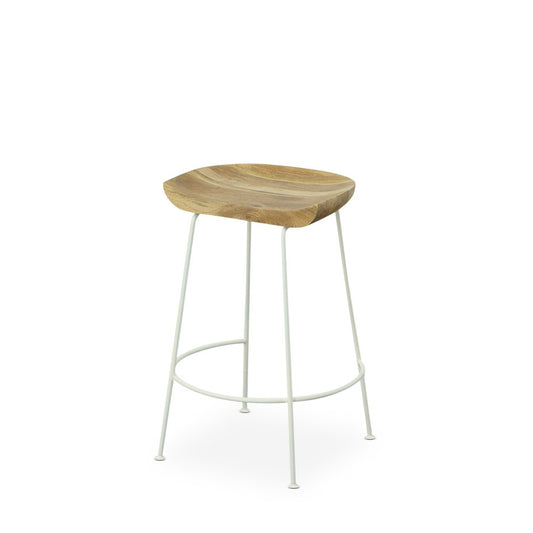 Set of Two 25" Natural and White Solid Wood and Steel Backless Counter Height Bar Chairs