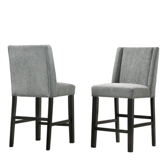 Set of Two 42" Charcoal and Espresso Solid Wood Bar Chairs
