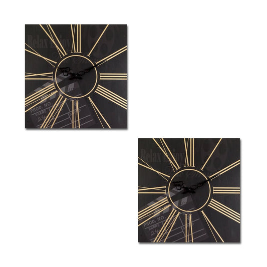Set of Two Black And Gold Wood Analog Square Cinema Wall Clocks