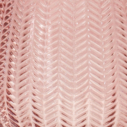 8" Pink Glass Textured Leaf Pattern Round Table Vase