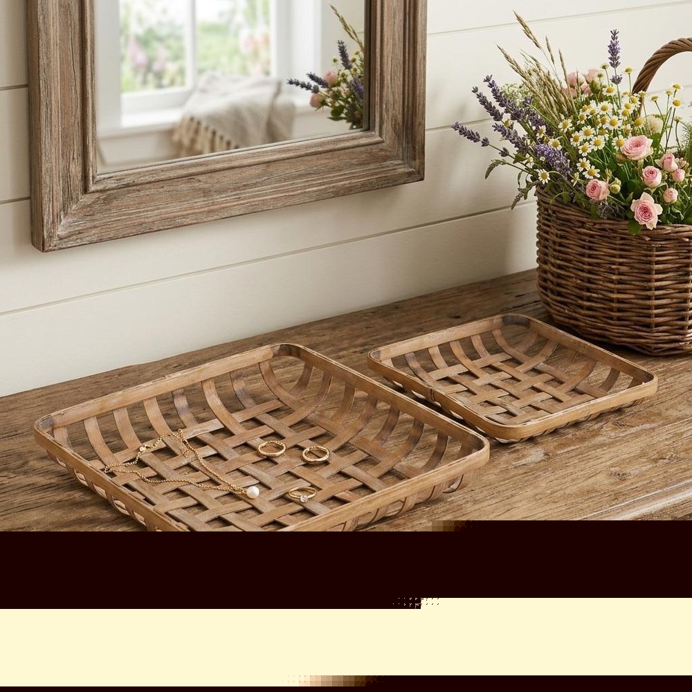 Set of Two Brown Square Bamboo Vanity Tray