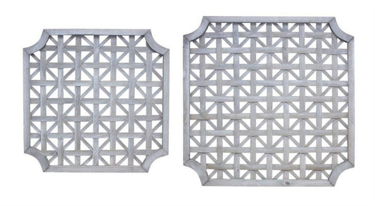 Set of Two Gray Geometric Solid Wood Square Framed Art