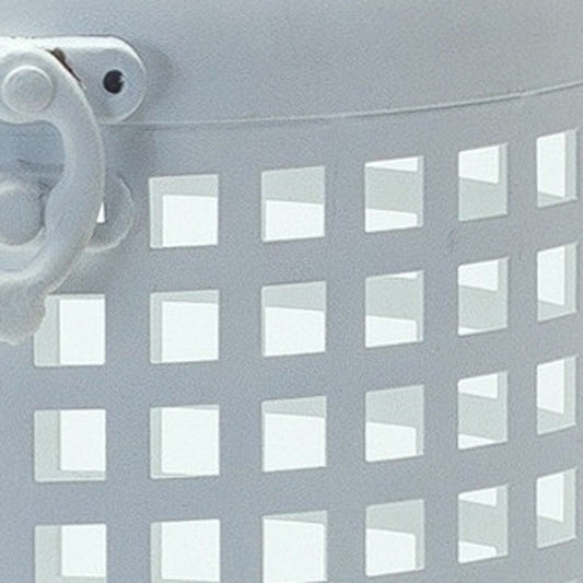 14" White Distressed Lattice Iron Floor Lantern Candle Holder