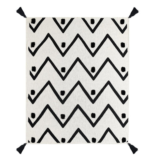 50" X 60" Black and White Woven Cotton Chevron Throw Blanket with Tassels