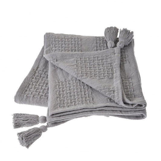 50" X 60" Gray Woven Cotton Throw Blanket with Tassels