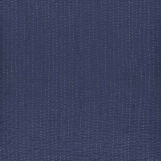 60" X 50" Blue Kantha Cotton Throw Blanket with Embroidery