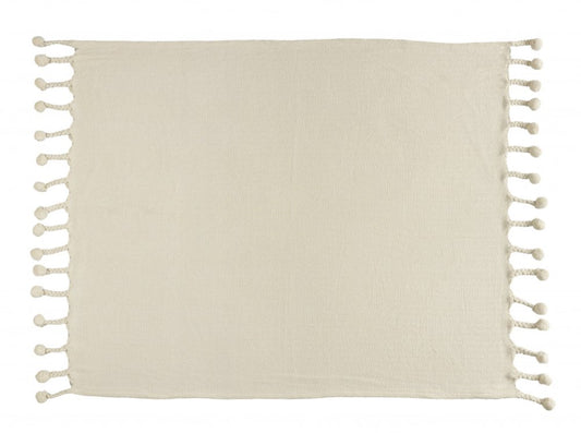 60" X 50" Cream Woven Cotton Chevron Throw Blanket with Tassels