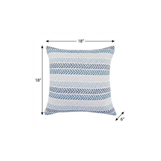 18" X 18" Blue White And Gray 100% Cotton Chevron Zippered Pillow
