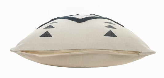20" X 20" Cream Black And Gray 100% Cotton Geometric Zippered Pillow
