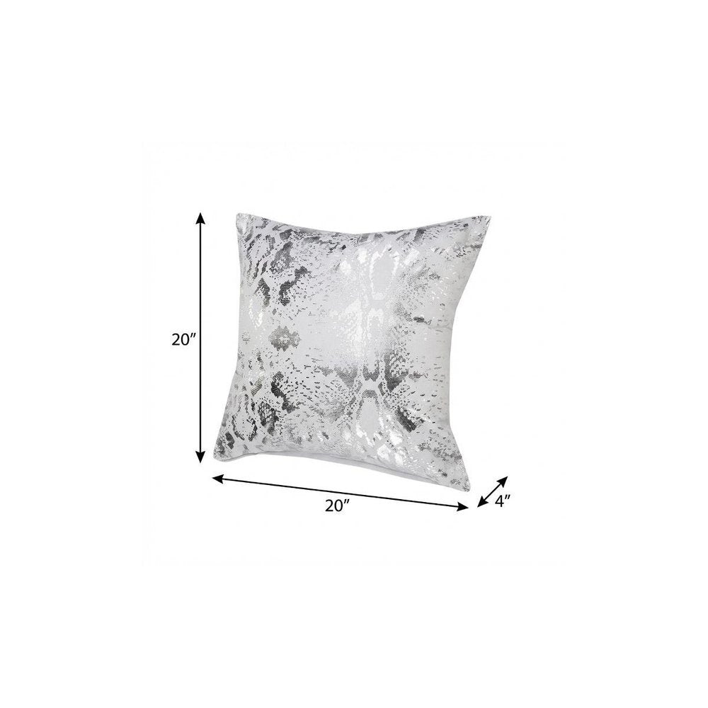 20" X 20" Black And Silver 100% Cotton Animal Print Zippered Pillow