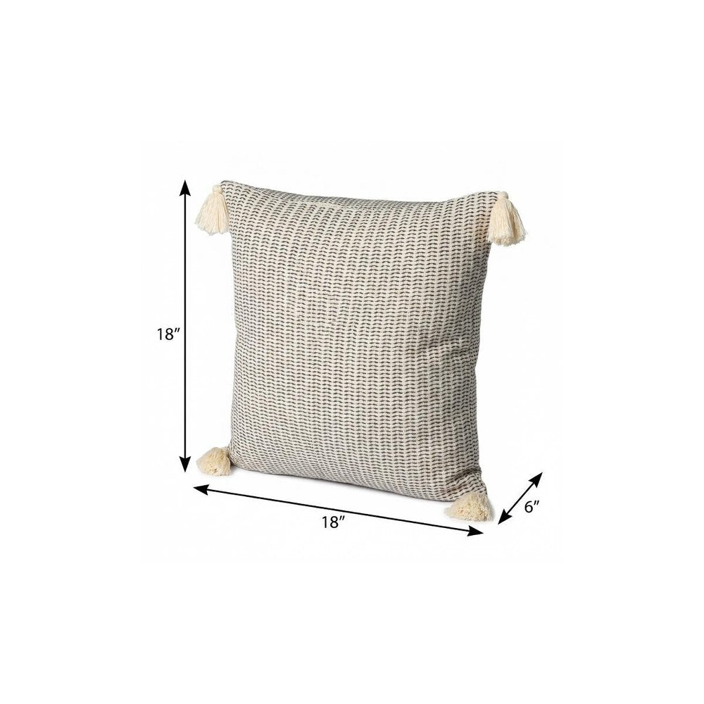 18" X 18" Navy And Ivory 100% Cotton Striped Zippered Pillow