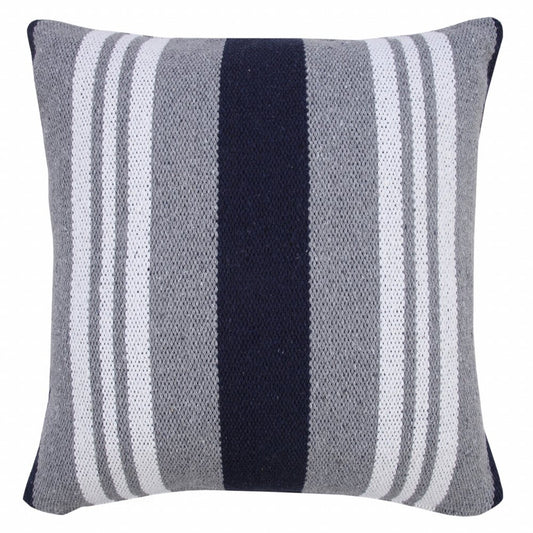14" X 36" Navy Gray And White 100% Cotton Coastal Zippered Pillow