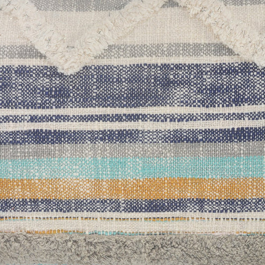 18" Beige Blue and Gray Throw Pillow