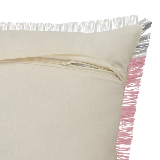 20" X 20" Pink Gray And White 100% Cotton Striped Zippered Pillow