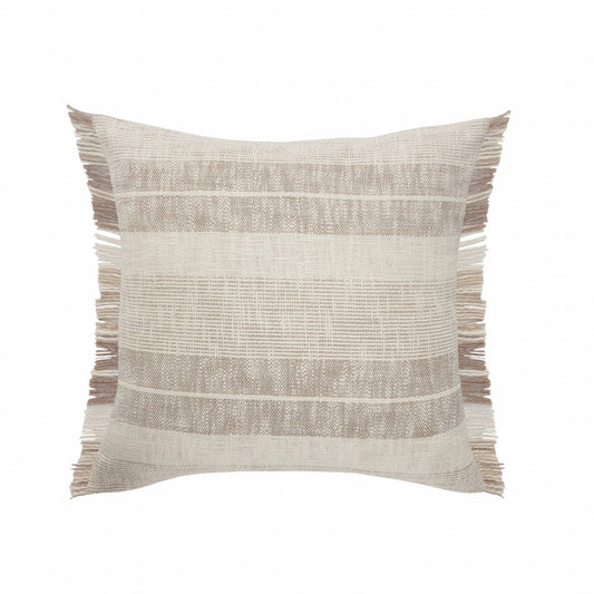 20" Cream Striped Cotton Throw Pillow