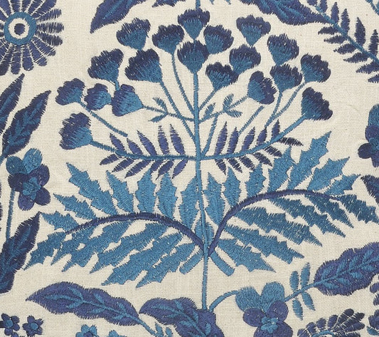 20" Navy Blue And Off White Cotton Floral Throw Pillow