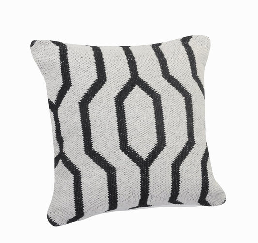20" X 20" White And Tan 100% Cotton Geometric Zippered Pillow