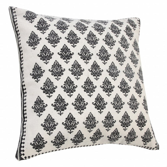 20" Indigo And White Cotton Motif Throw Pillow