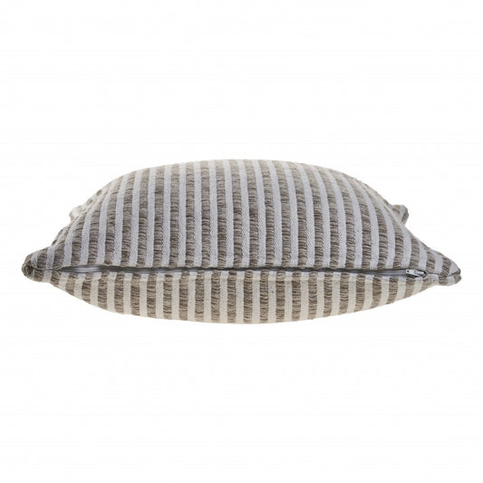 22" X 22" Beige And Cream 100% Cotton Striped Zippered Pillow