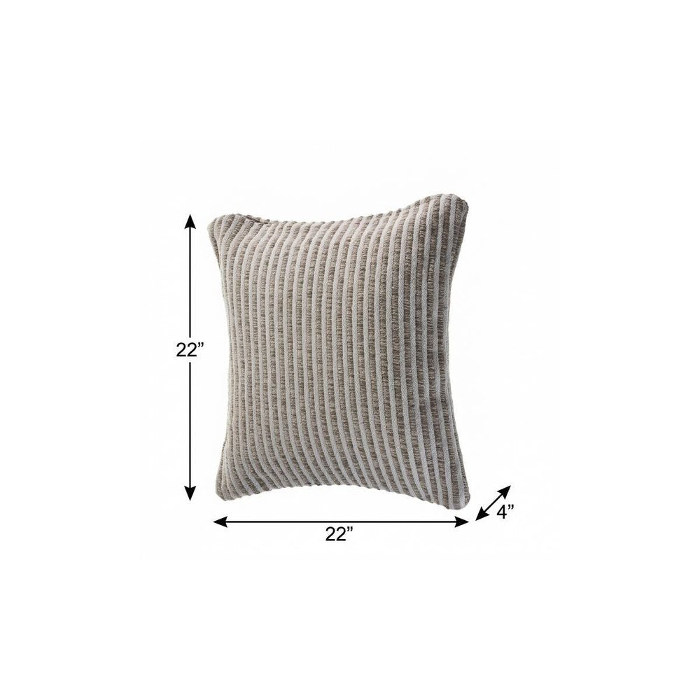 22" X 22" Beige And Cream 100% Cotton Striped Zippered Pillow