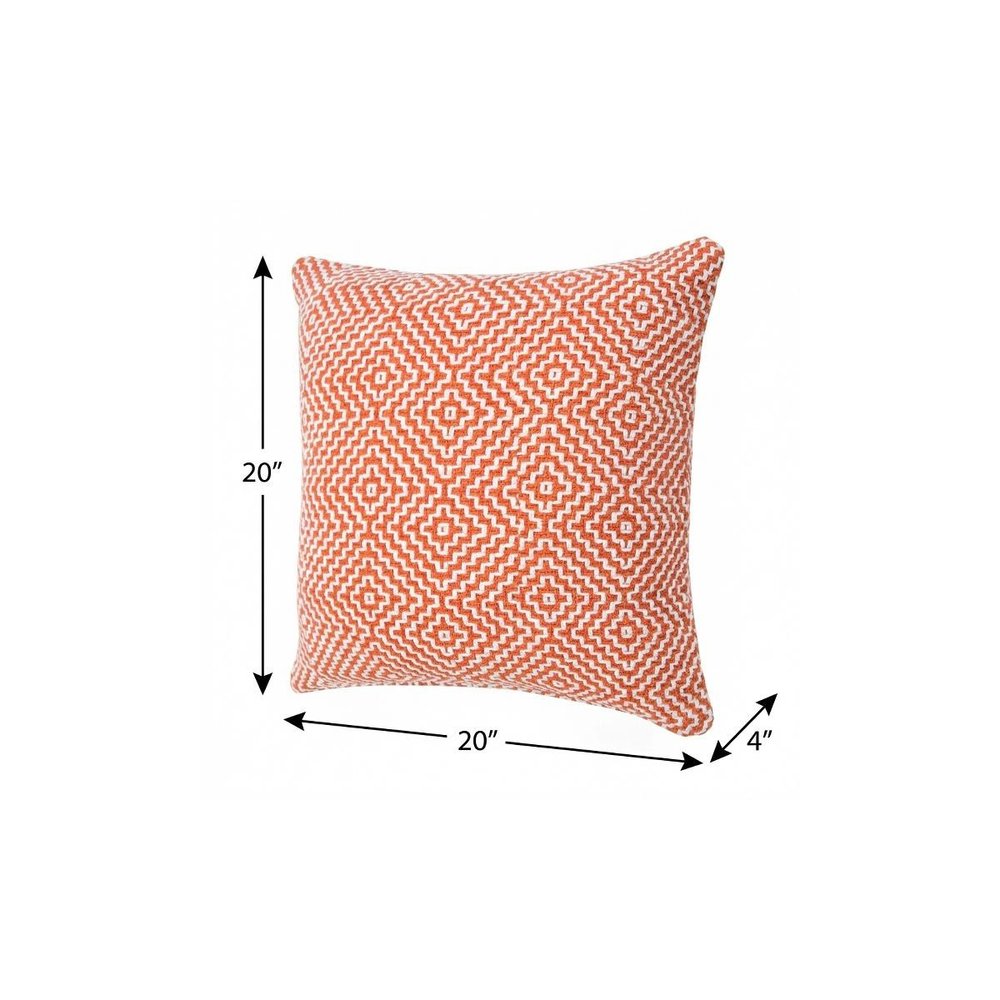 20" X 20" Orange And White 100% Cotton Geometric Zippered Pillow