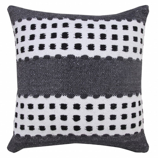 14" X 36" Yellow Black And White Cotton Striped Throw Pillow