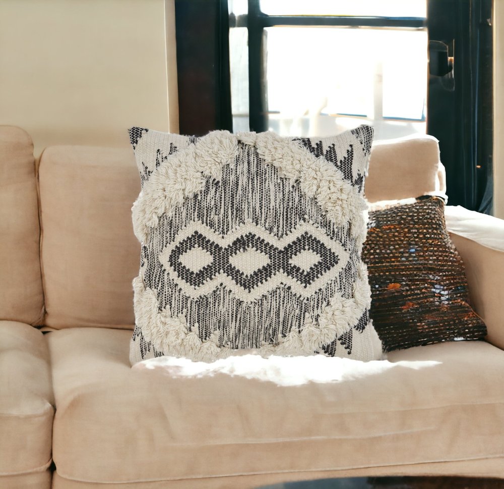 20" Black and Ivory Throw Pillow