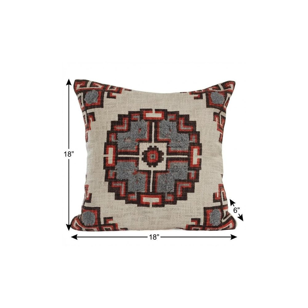 18" X 18" Brown And Beige 100% Cotton Abstract Zippered Pillow