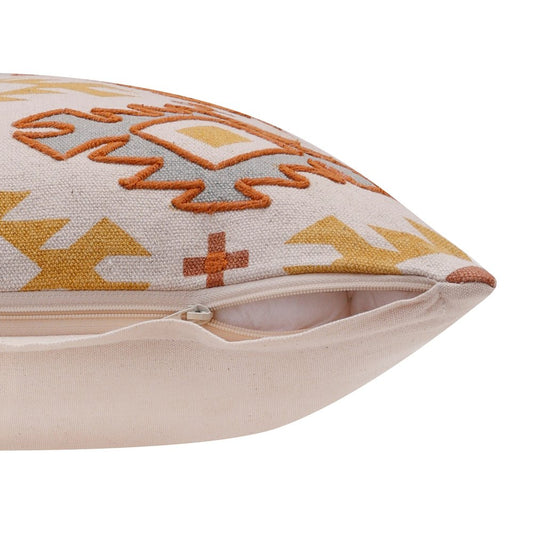 20" Yellow And Rust Cotton Geometric Throw Pillow