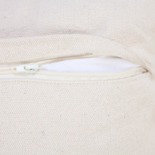 20" Beige And Black Jute Striped Throw Pillow with Pompoms