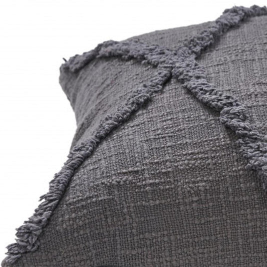 20" X 20" Dark Gray 100% Cotton Geometric Zippered Pillow