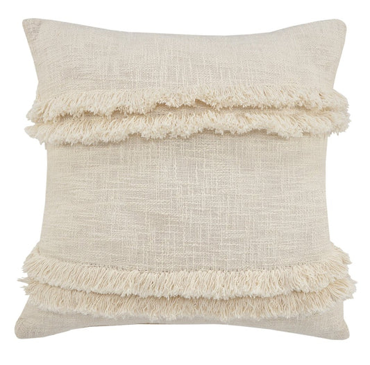 20" Cream Cotton Throw Pillow with Fringe