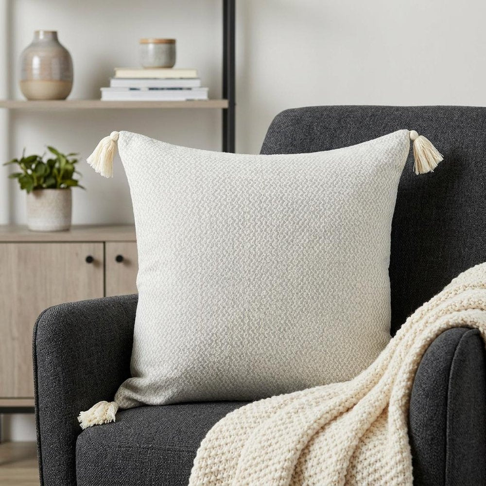 18" X 18" Light Gray 100% Cotton Geometric Zippered Pillow