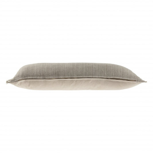 14" X 36" Tan Linen Throw Pillow with Fringe