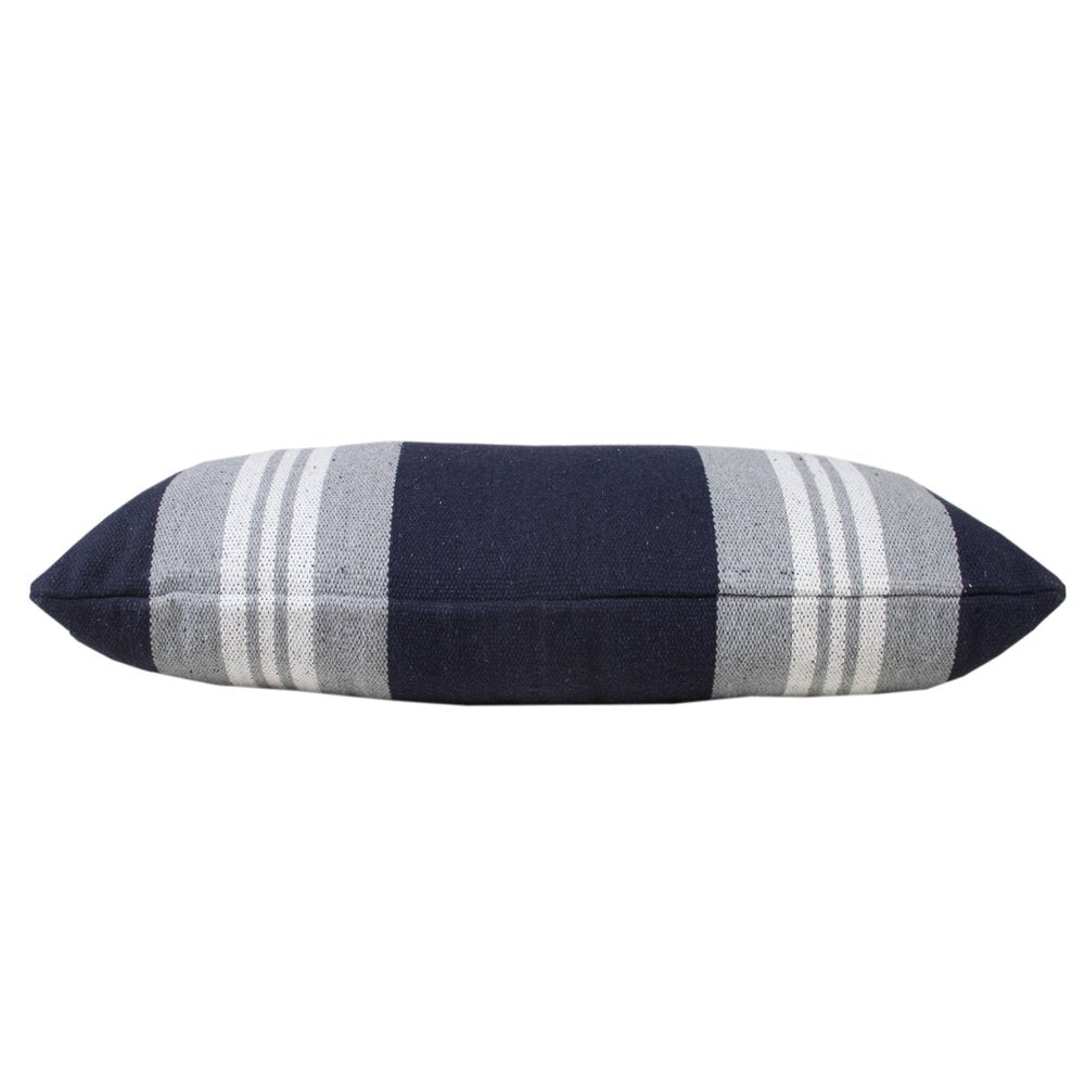 20" Navy Blue Gray And White Cotton Coastal Throw Pillow