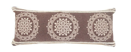 20" Brown And White Floral Medallion Cotton Throw Pillow