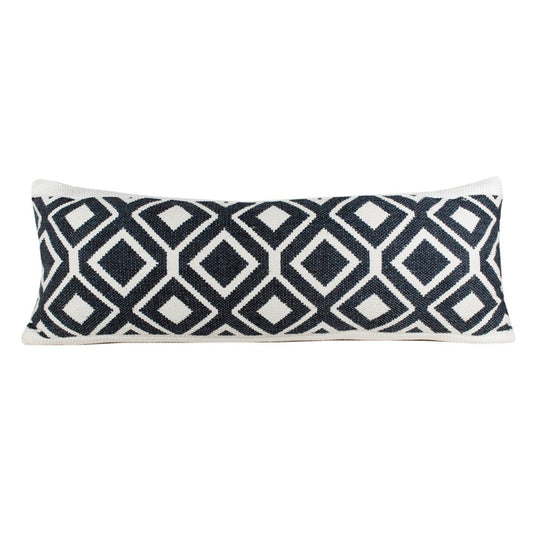 20" X 20" Deep Navy And White 100% Cotton Geometric Zippered Pillow