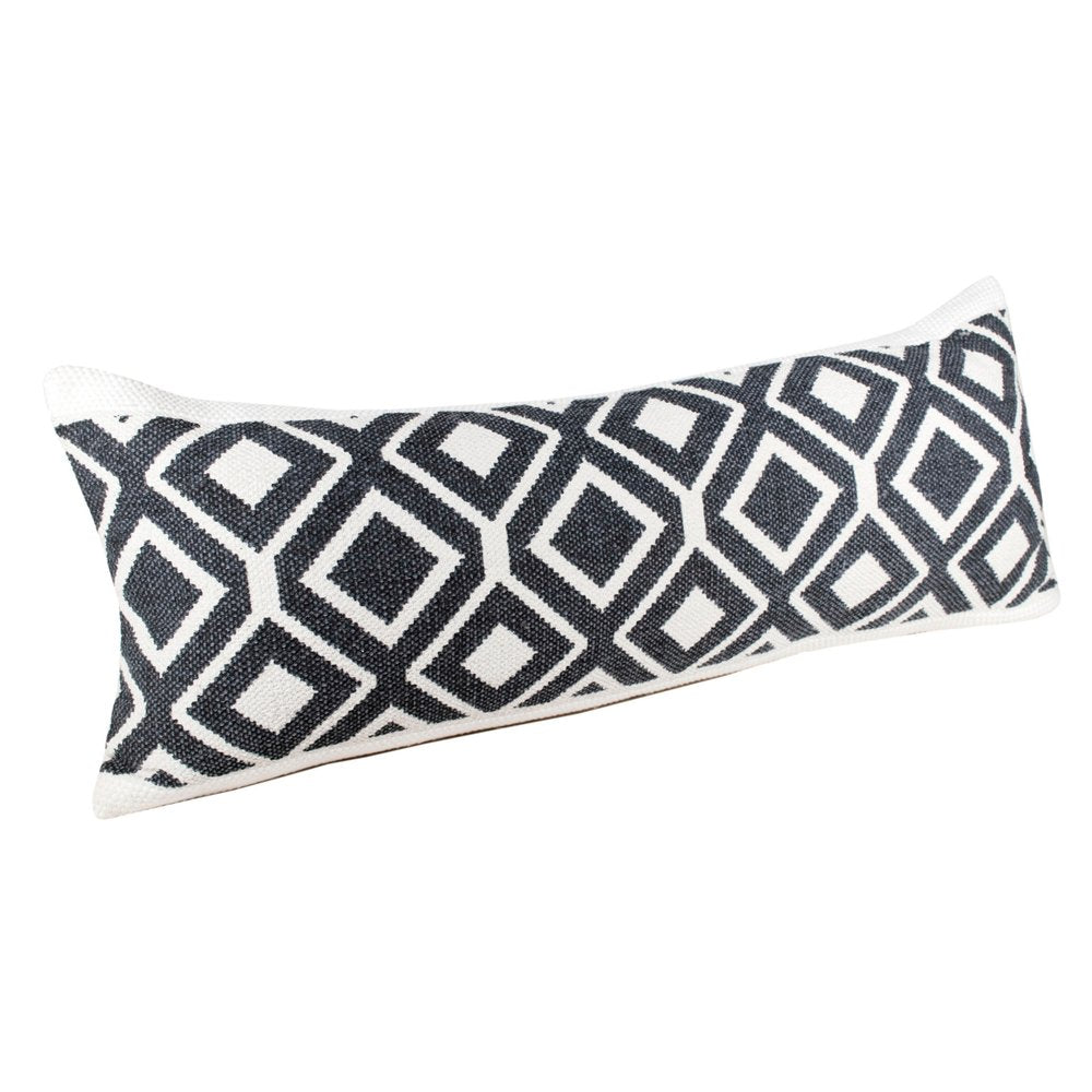 20" X 20" Deep Navy And White 100% Cotton Geometric Zippered Pillow