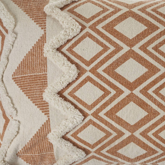 14" X 36" Orange And Cream Cotton Geometric Throw Pillow
