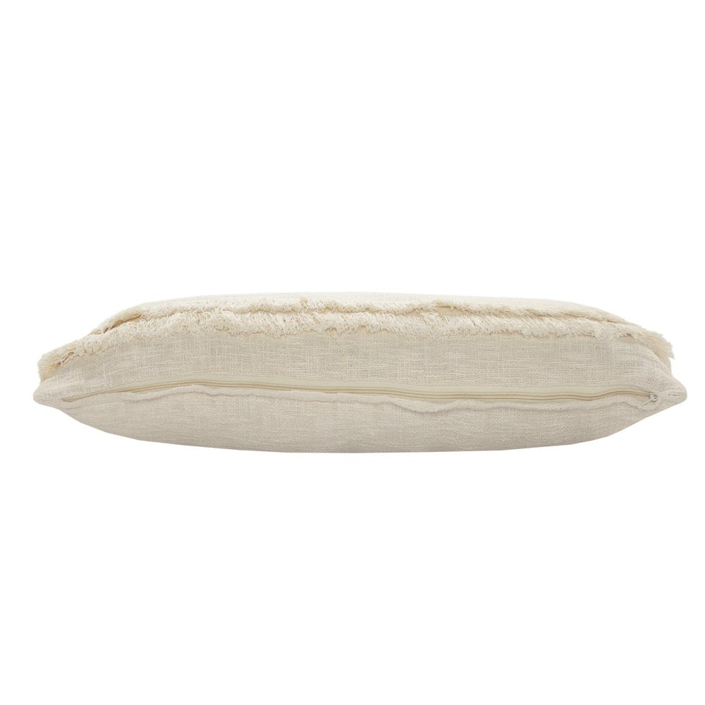 20" Cream Cotton Throw Pillow with Fringe