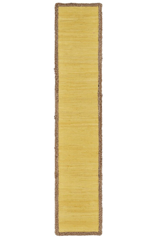 72" Yellow And Natural Cotton And Jute Table Runner