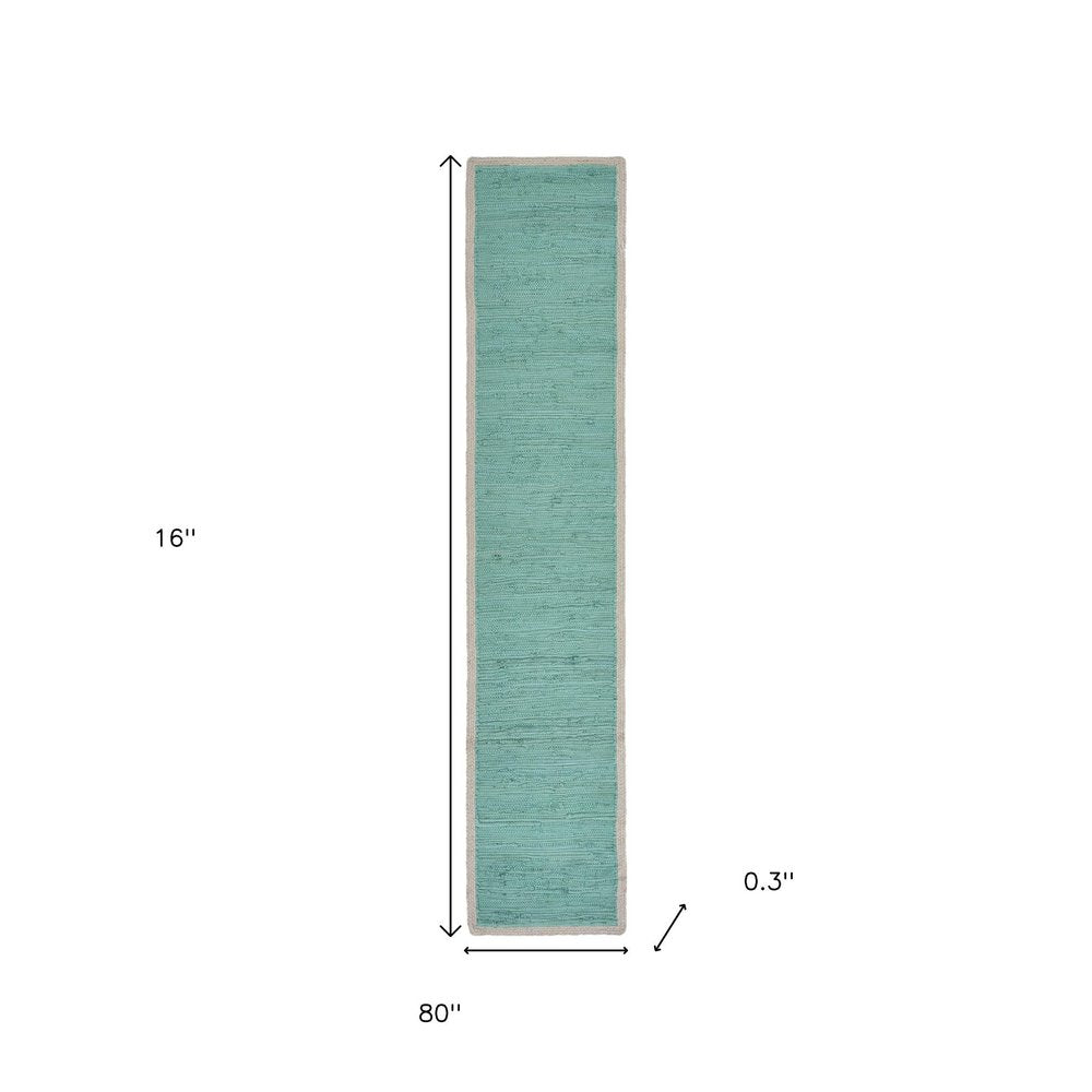 80" Turquoise And Natural Solid With Border Cotton Table Runner