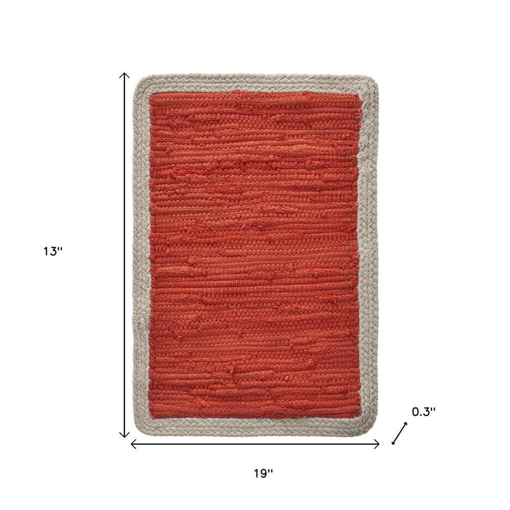 19" Set of Four Orange And Natural Solid With Border Cotton Placemats